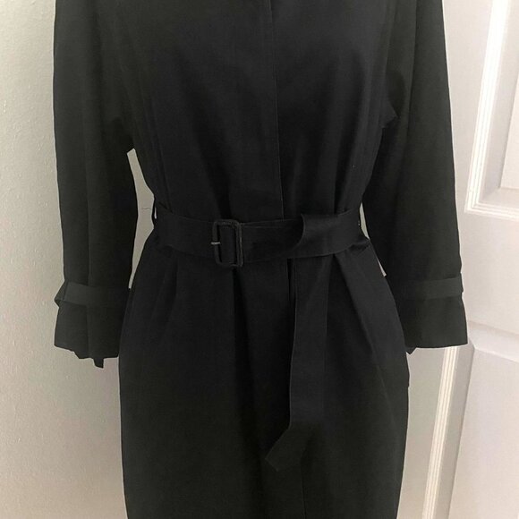 Miss Adone by Sanyo Vintage Black Trenchcoat Buckle Belt Epaulets Rain Size Sm - Picture 3 of 12